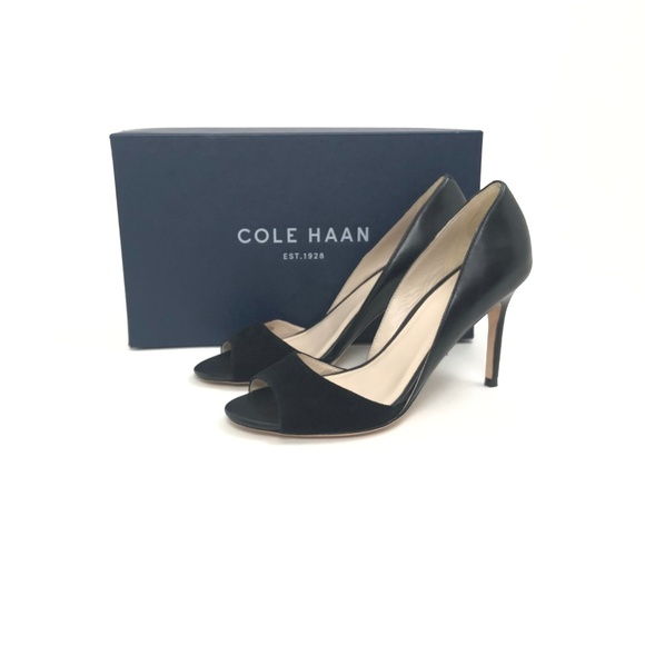 Clearance! Last Call!  Cole Haan Suede and Leather Peep Toe Pump Sz 6 1/2 - Picture 1 of 7